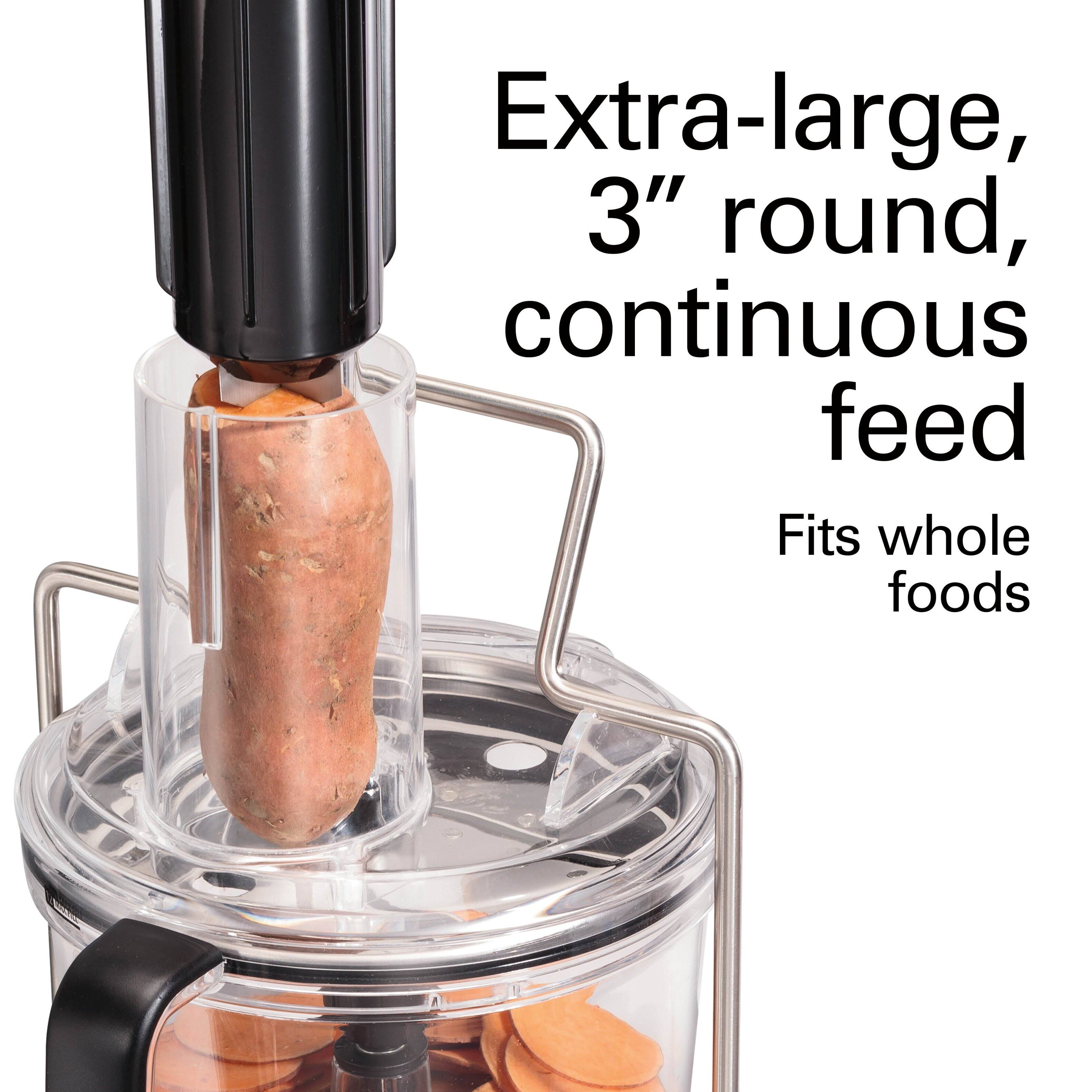Extra-large, 3" round, continuous feed  
Fits whole foods