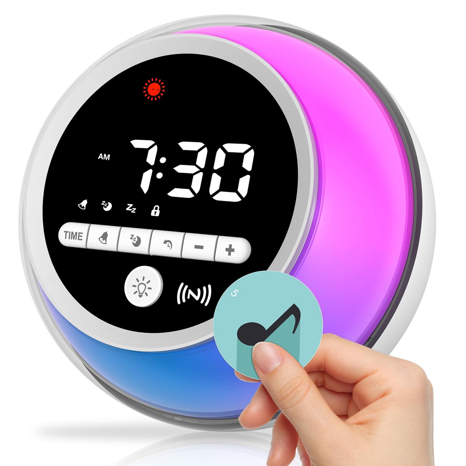 Dazzed Corner - Alarm Clock with Music Cards Sound Machine - White