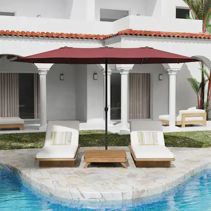 Front. Famapy - 15ft x 9ft Large Rectangular Outdoor Patio Umbrella with Weighted Base - Heavy-Duty Market Shade - Multiple Colors - Burgundy.