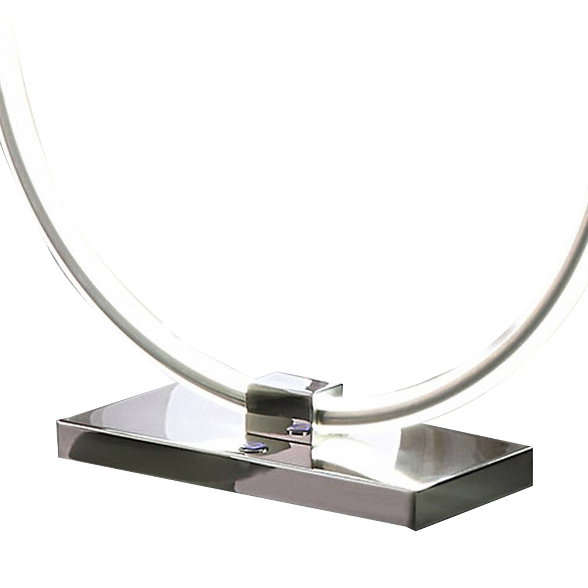 Back. Manhattan Lane - Sine 21 Inch Table Lamp, Modern Circle Ring LED, Metal Base - Nickel, Silver.