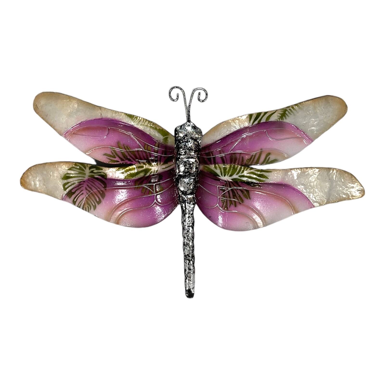 Front. Bamboo Source Tropical Decor - Bamboo Source Garden Collection Multicolor Metal Dragonfly Wall Art Decoration 13 x 8 inches - Purple.