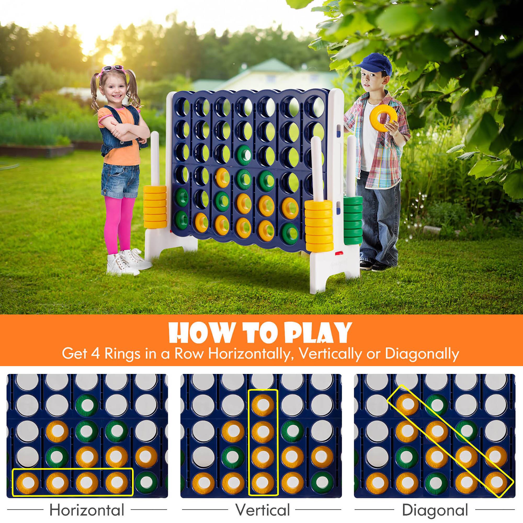 HOW TO PLAY  
Get 4 Rings in a Row Horizontally, Vertically or Diagonally  

Horizontal  
Vertical  
Diagonal