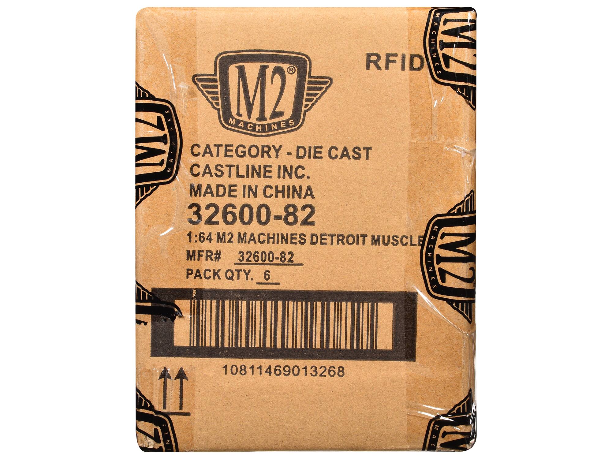 RFID  
M2 MACHINES  
CATEGORY - DIE CAST  
CASTLINE INC.  
MADE IN CHINA  
32600-82  
1:64 M2 MACHINES DETROIT MUSCLE  
MFR# 32600-82  
PACK QTY. 6  
10811469013268