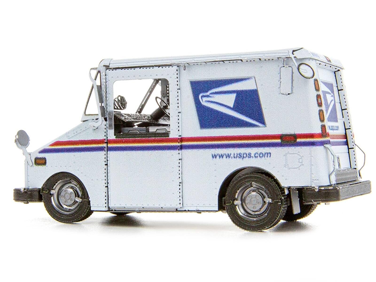 Alt View 1. Metal Earth - Model Kit LLV Mail Truck White "USPS (United States Postal Service)" (Moderate Difficulty) Steel Model by Metal Earth.