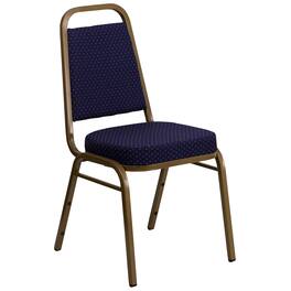 Emma + Oliver - Trapezoidal Back Stacking Banquet Dining Chair - 2.5" Thick Seat - Navy Patterned Fabric/Gold Frame