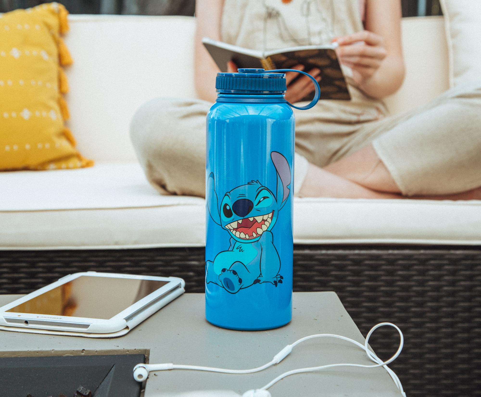 Alt View 4. Silver Buffalo - Disney Lilo & Stitch "Ohana Means Family" 42-Ounce Stainless Steel Water Bottle - Blue.