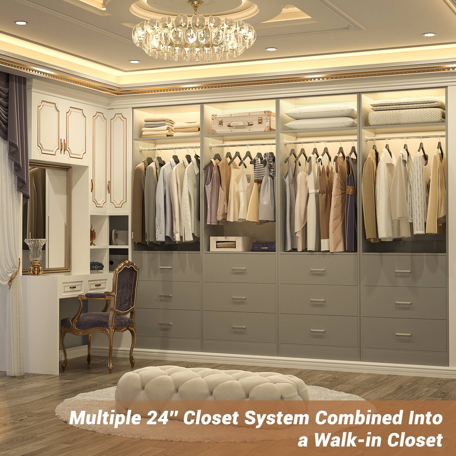 Multiple 24" Closet System Combined Into a Walk-in Closet