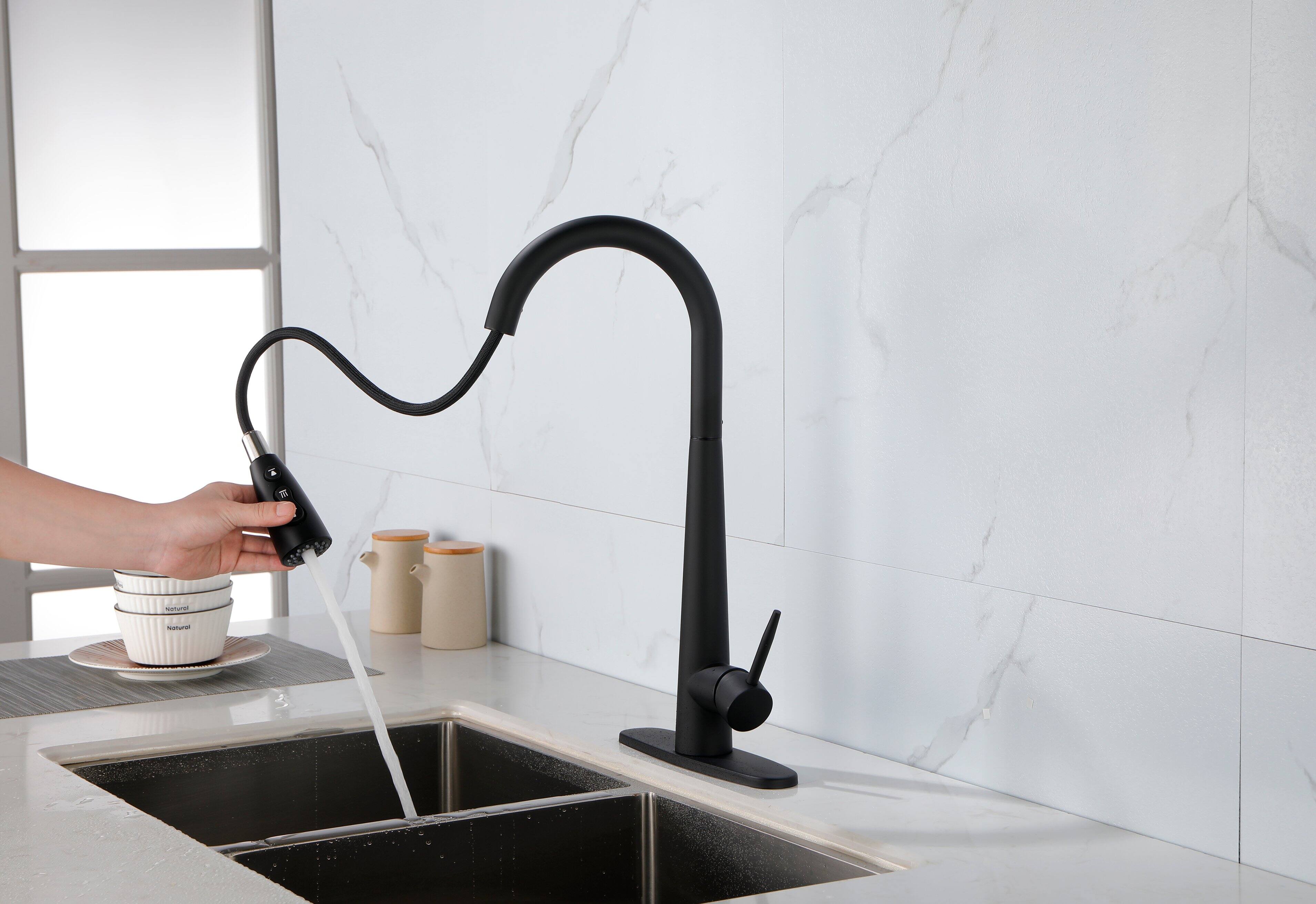 Angle. Siljoy - Kitchen Faucets with Pull Down Sprayer Fingerprint Resistant Single Hole Deck Mount Single Handle Copper Faucet Black - Matte Black.