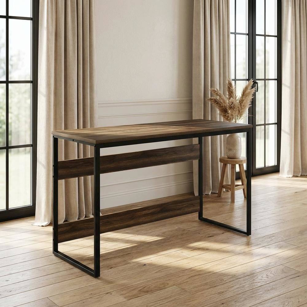 Left. BisonOffice - Wood Study Desk In Columbia Walnut Finish With Spacious Work Surface - Columbia Walnut.