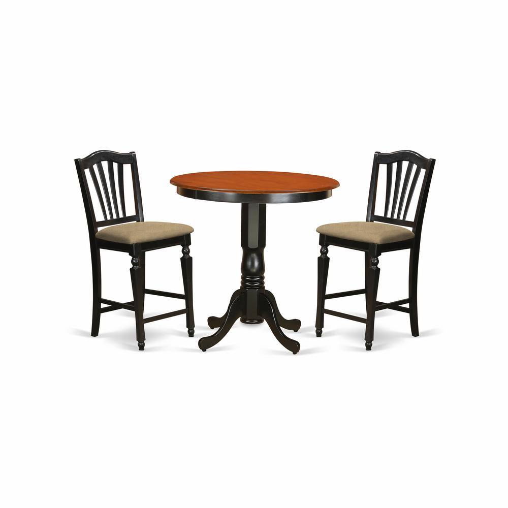 Back. East West Furniture - JACH3-BLK-C 3 PC counter height Table and chair set - high Table and 2 counter height Dining chair. - Black & Cherry.