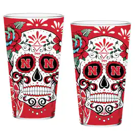 Indigo Falls - Nebraska Huskers Two-Pack 16oz. Dia De Los Muertos Pint Glass Set - Multicolor