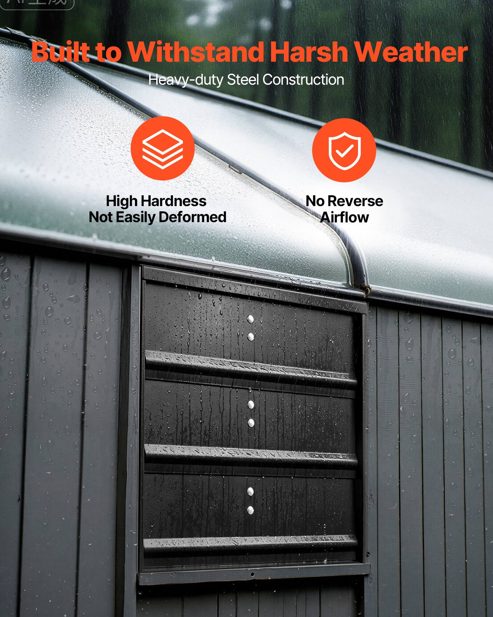 Built to Withstand Harsh Weather  
Heavy-duty Steel Construction  
High Hardness  
Not Easily Deformed  
No Reverse Airflow