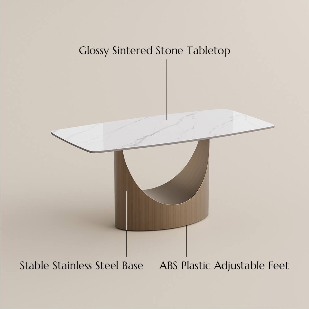 Glossy Sintered Stone Tabletop  
Stable Stainless Steel Base  
ABS Plastic Adjustable Feet