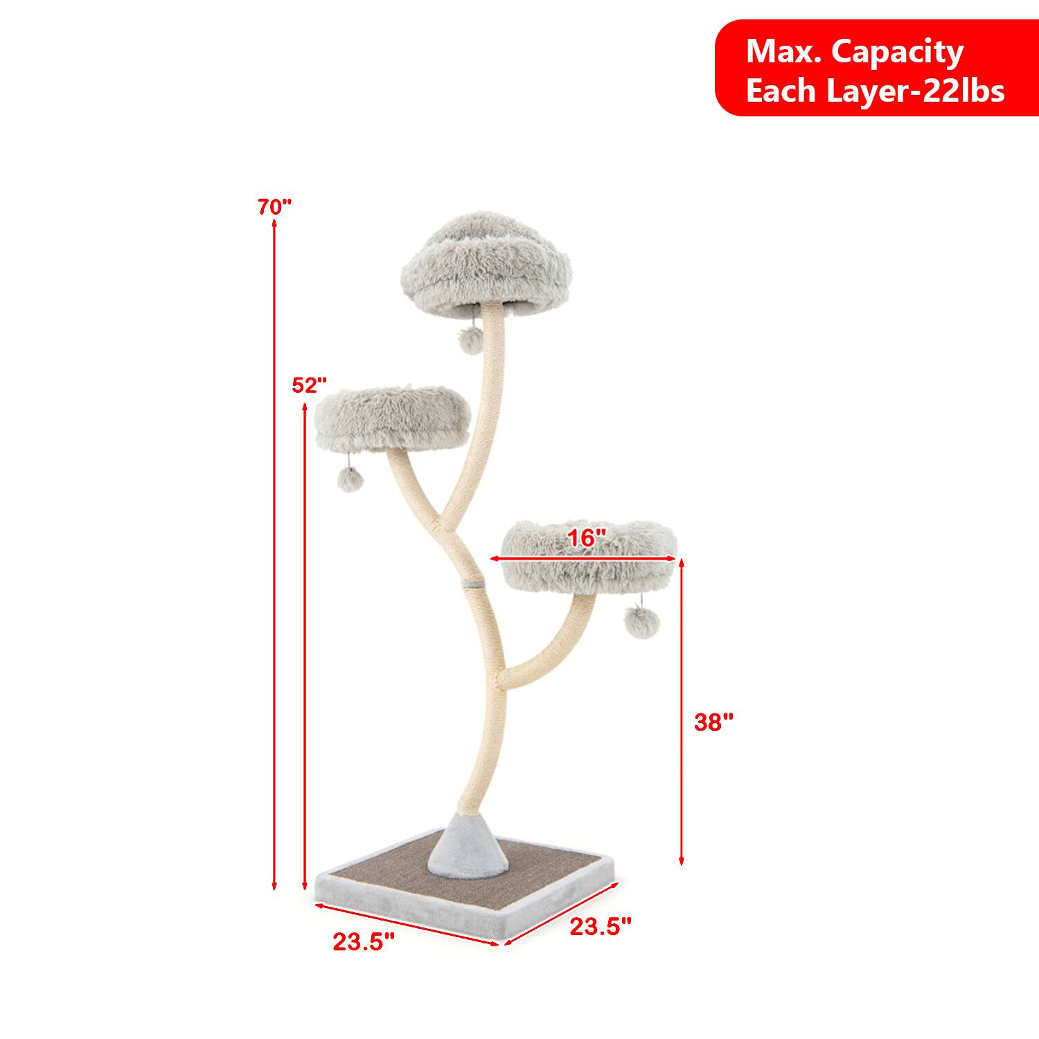 Max. Capacity Each Layer-22lbs  
70" 52" 16" 38" 23.5" 23.5"