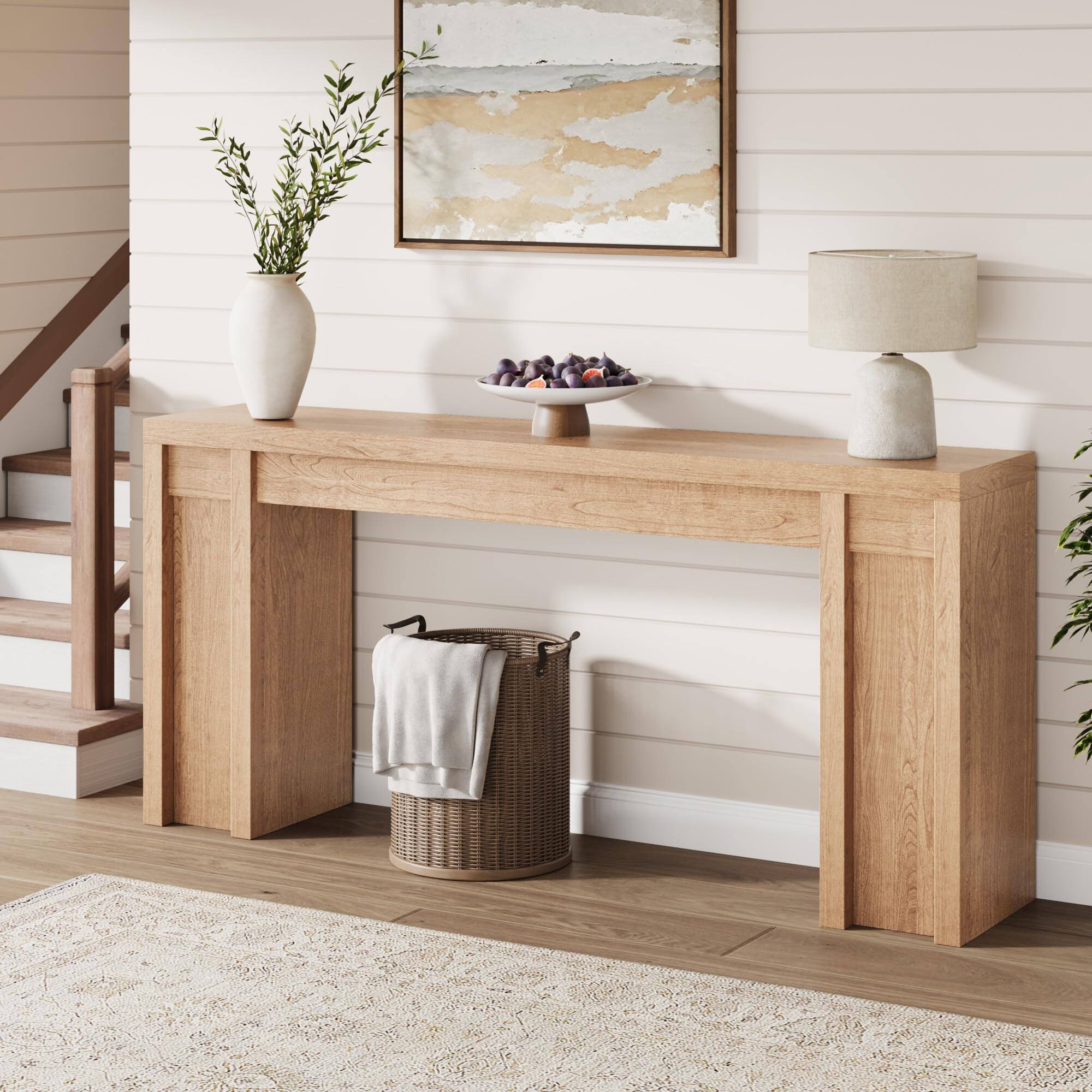 Front. Babevy - 70.8" Console Table, Modern Entryway Console Table, Long Sofa Table Hall Table Behind Couch, Thick Wood Design - Natural.