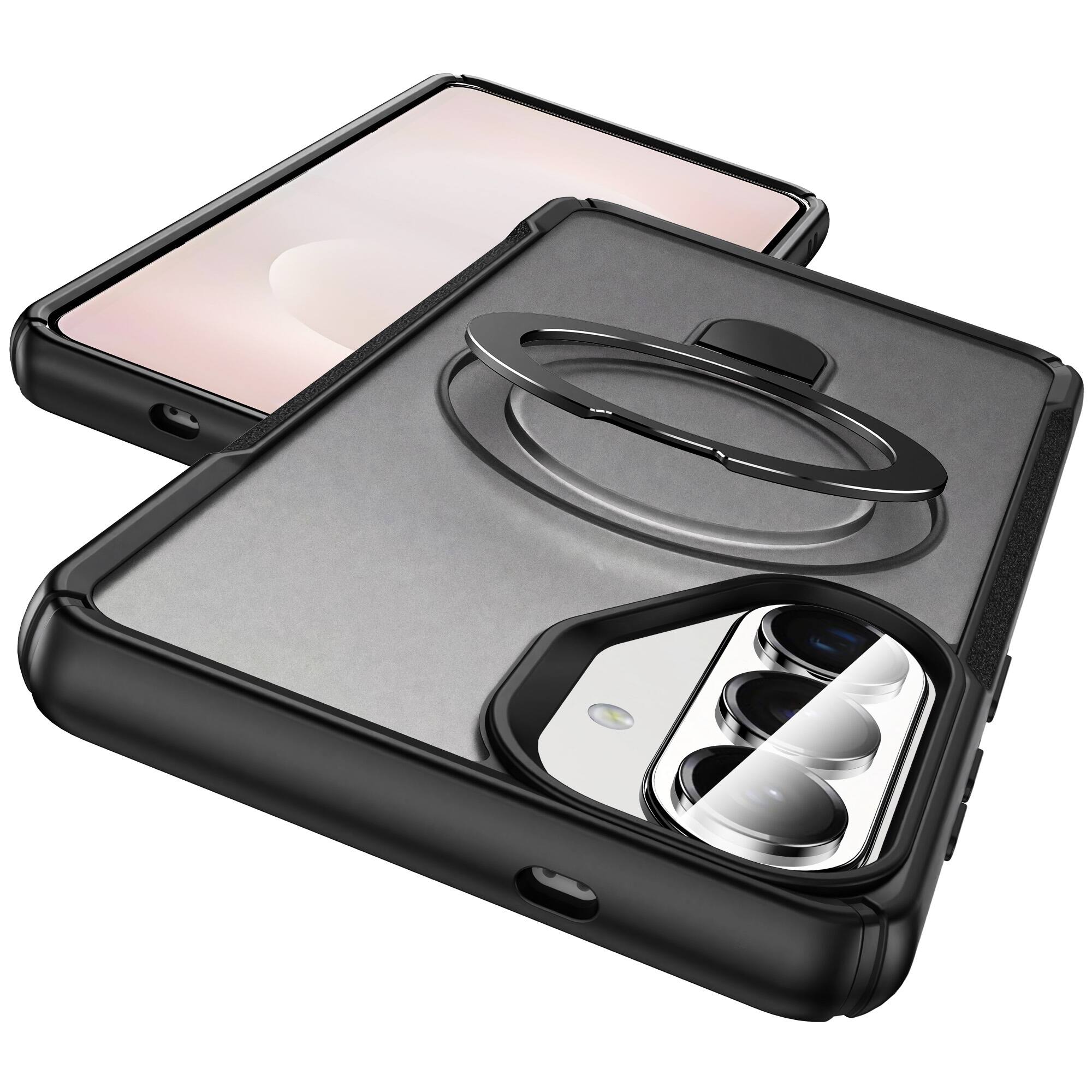 Angle. Dteck - Case For Samsung Galaxy S26 FE Slim Magnetic Shockproof Rugged Cover With Adjustable Ring Stand, Mag Safe Compatible - Black Clear.