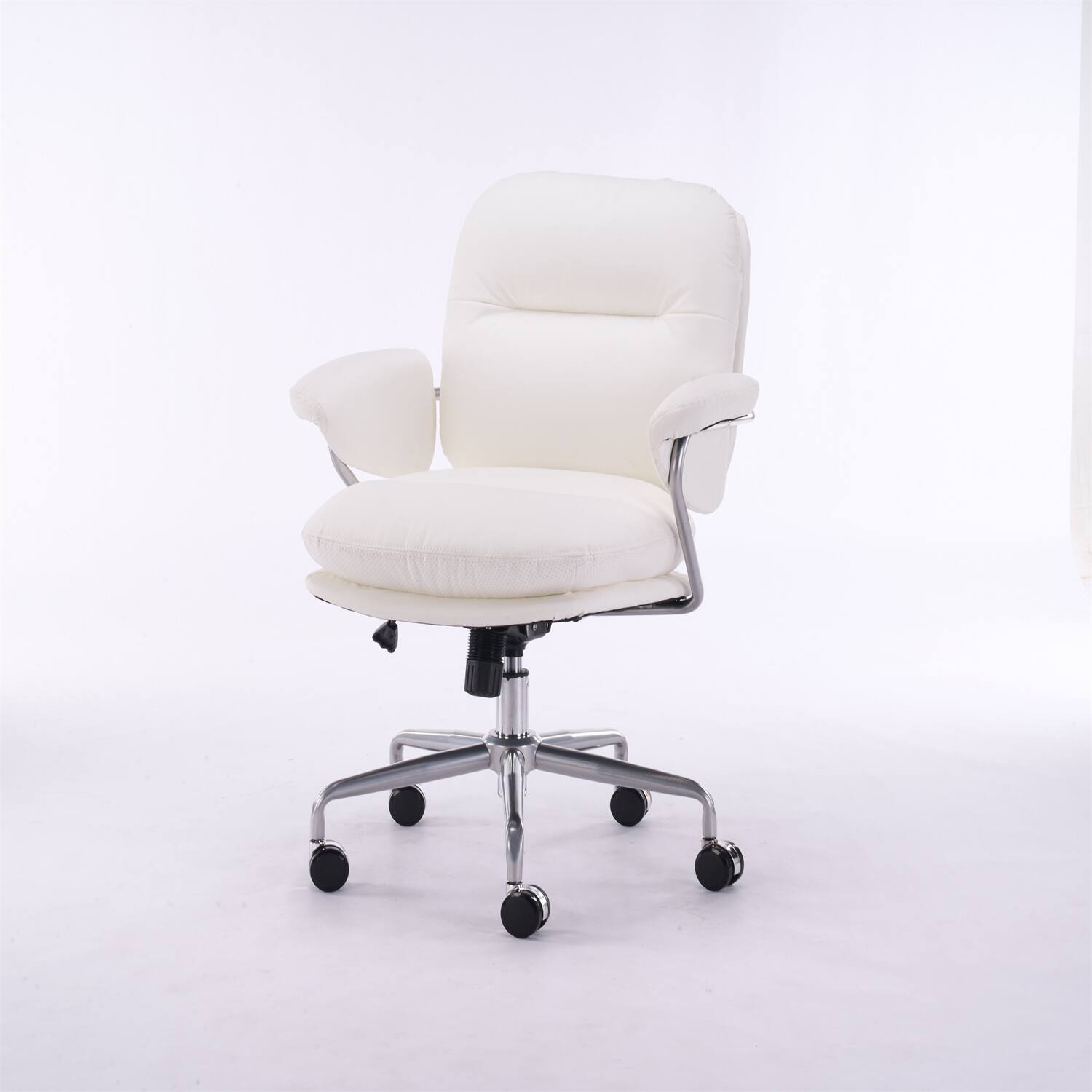 Alt View 8. Forest'nSky - Beige Ergonomic White Leather Office Chair, Reclining Backrest with Adjustable Height & 360° Swivel, Easy Assembly - Beige.
