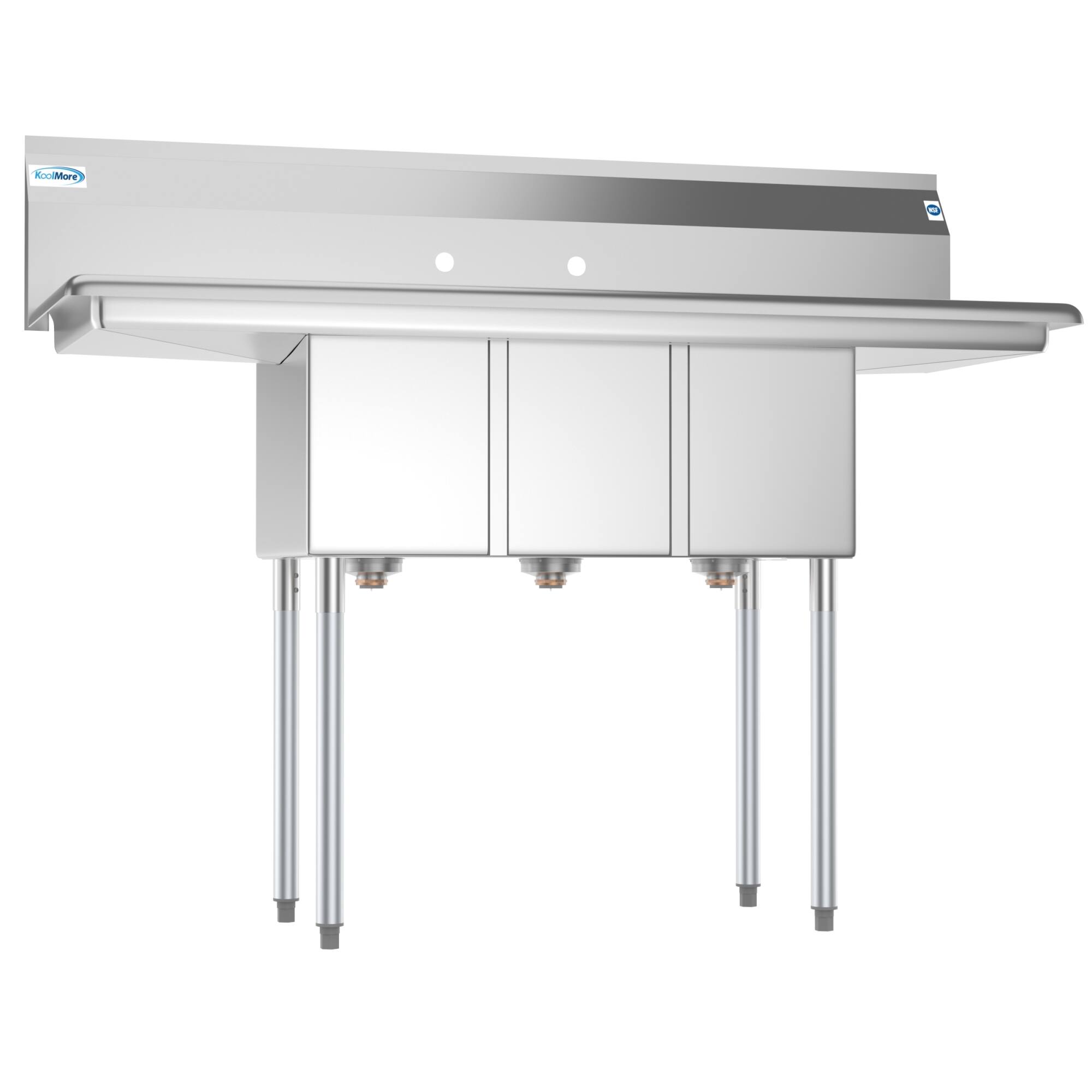 Back. Koolmore - 54 in. Three Compartment Stainless Steel  Sink with Drainboards, Bowl Size 10"x 14"x 10" SC101410-12B3. - Stainless Steel.