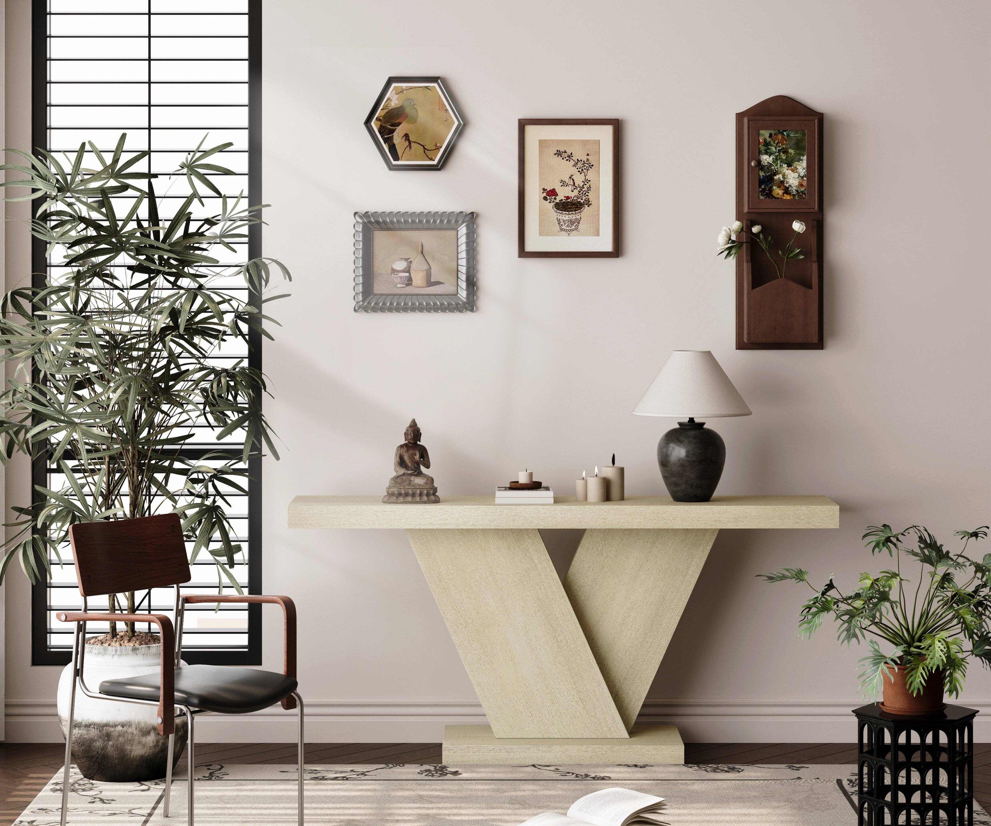 Alt View 2. Loheer - Loheer Console Table, X Leg Hallway Table for Entryway, Mid Century Narrow Sofa Table, Oak Wash, 66 Inch - Imitative Oak.