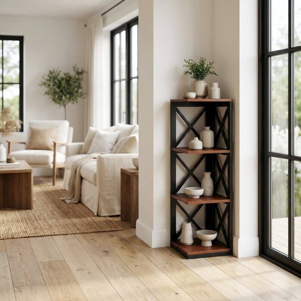 Alt View 1. FurniFact - Corner Bookcase in Neutral Finish with Stable Support and Durable Construction - Cherry.