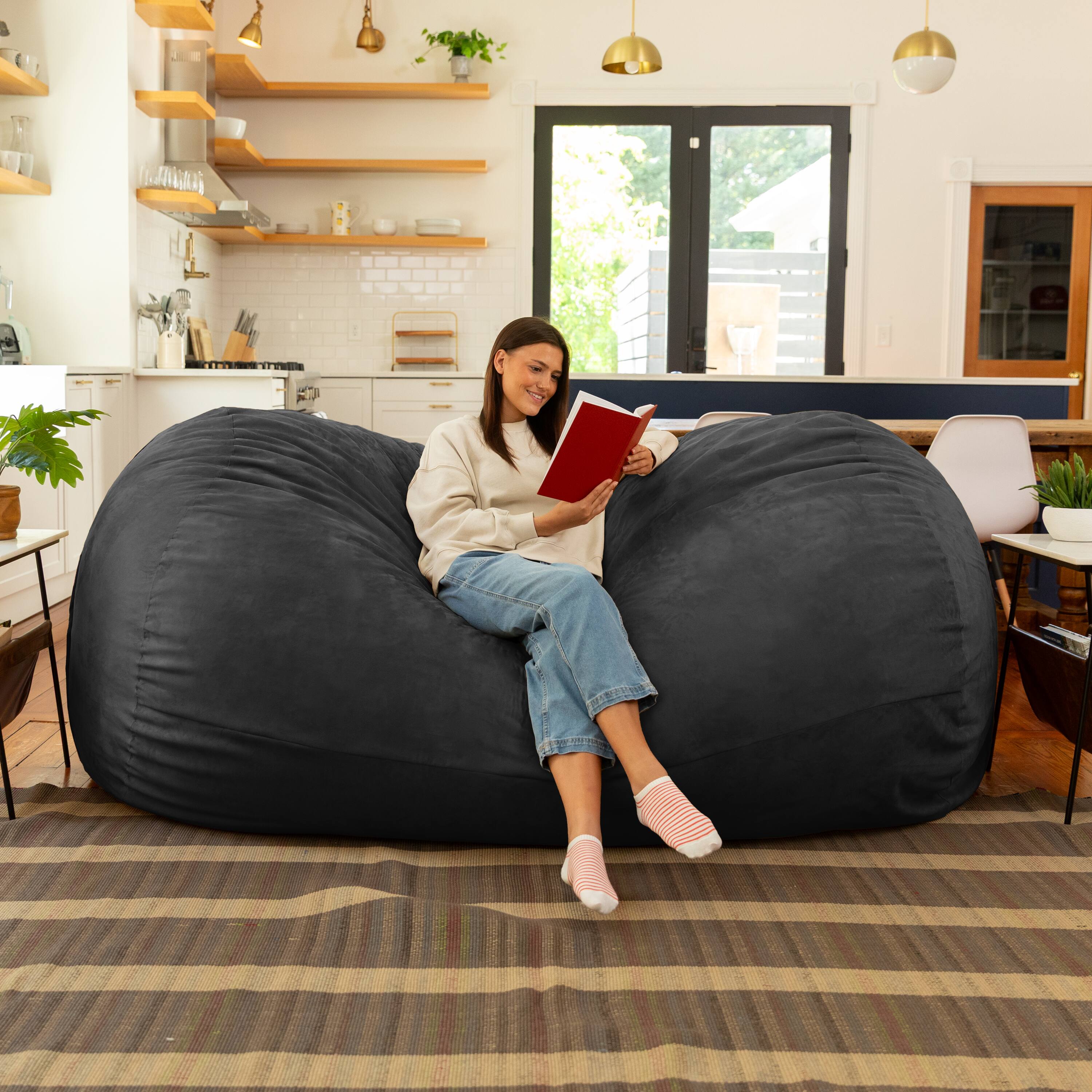 Back. Jaxx - Jaxx 7 Foot Giant Bean Bag Sofa, Black - Black.