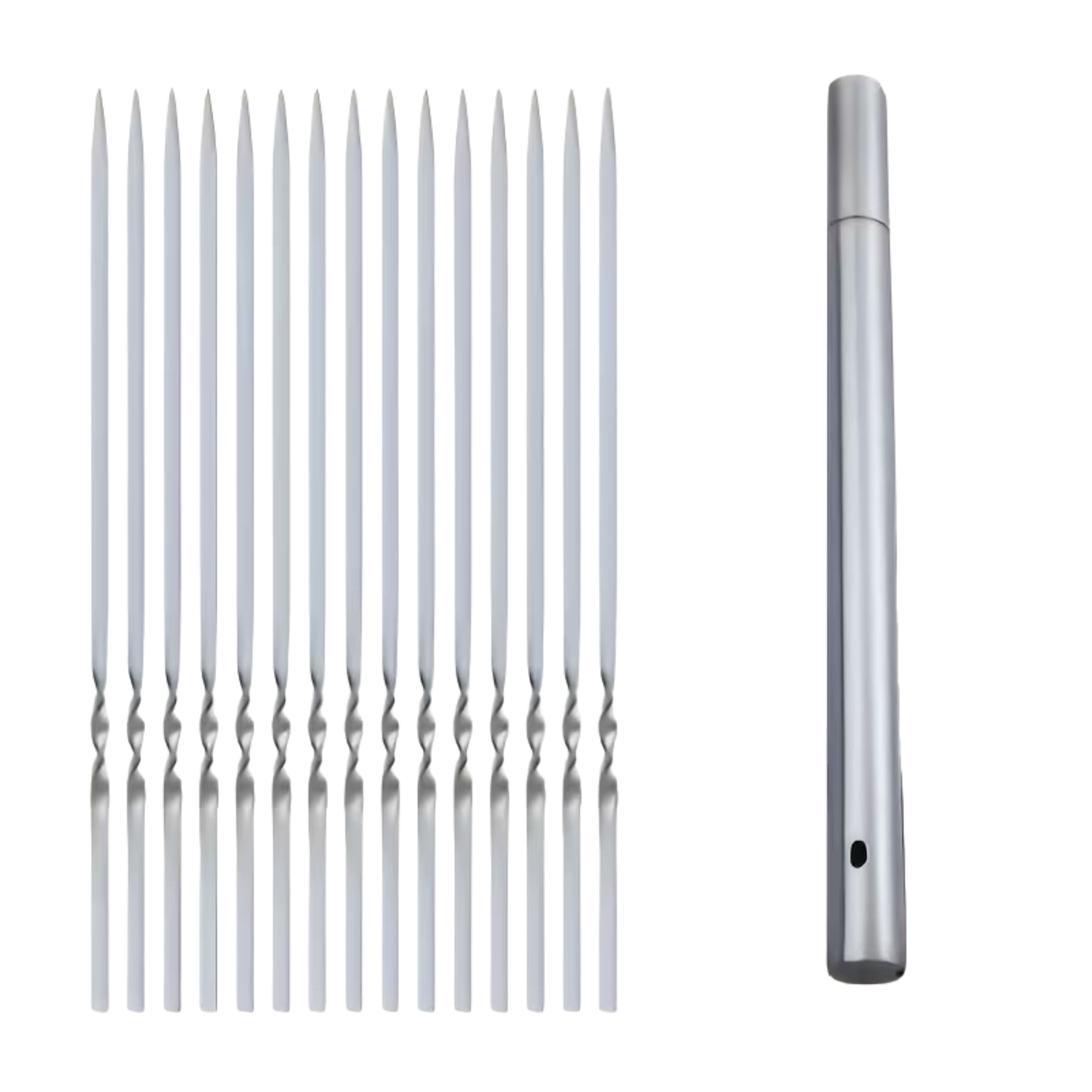Kitcheniva - 13" Durable Stainless Steel BBQ Skewers with Storage Tube 20 Pcs - Ideal for Meats, Vegetables, Marshmallows