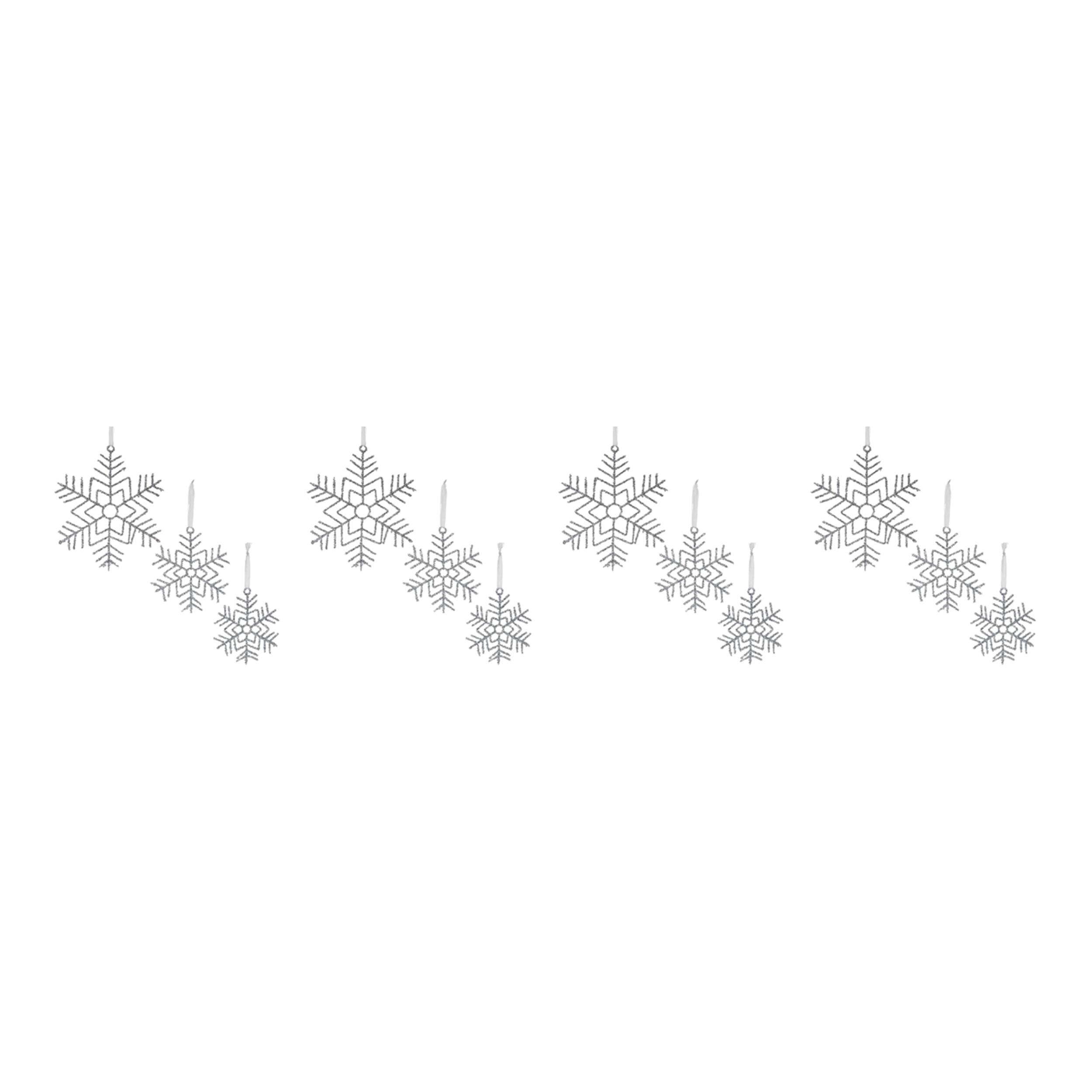 Alt View 3. BreeBe - Glittered Wire Snowflake Ornament (Set of 12) - Silver.