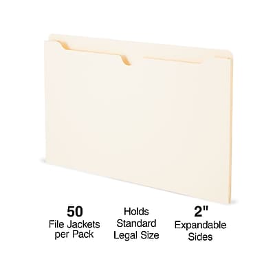 50 File Jackets per Pack  
Holds Standard Legal Size  
2" Expandable Sides