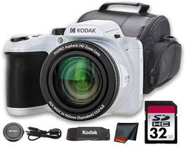 Kodak - PIXPRO AZ405 Digital Camera (White) (AZ405WH) + 32GB Card + Bag + Cloth