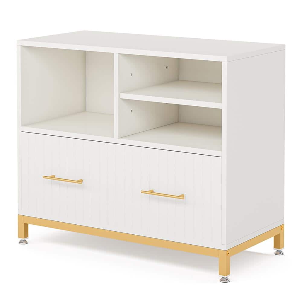 Kadyn - Filing Stroage Cabinets, Lateral File Cabinet Printer Stand with Drawer & Open Storage Spaces - White