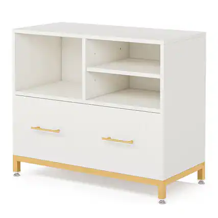 Front. Kadyn - Kadyn Filing Stroage Cabinets, Lateral File Cabinet Printer Stand with Drawer & Open Storage Spaces,White - White.