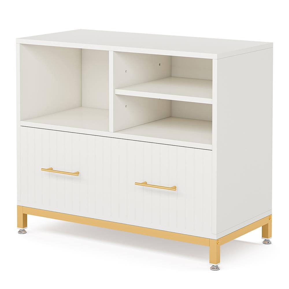 Kadyn - Filing Stroage Cabinets, Lateral File Cabinet Printer Stand with Drawer & Open Storage Spaces - White