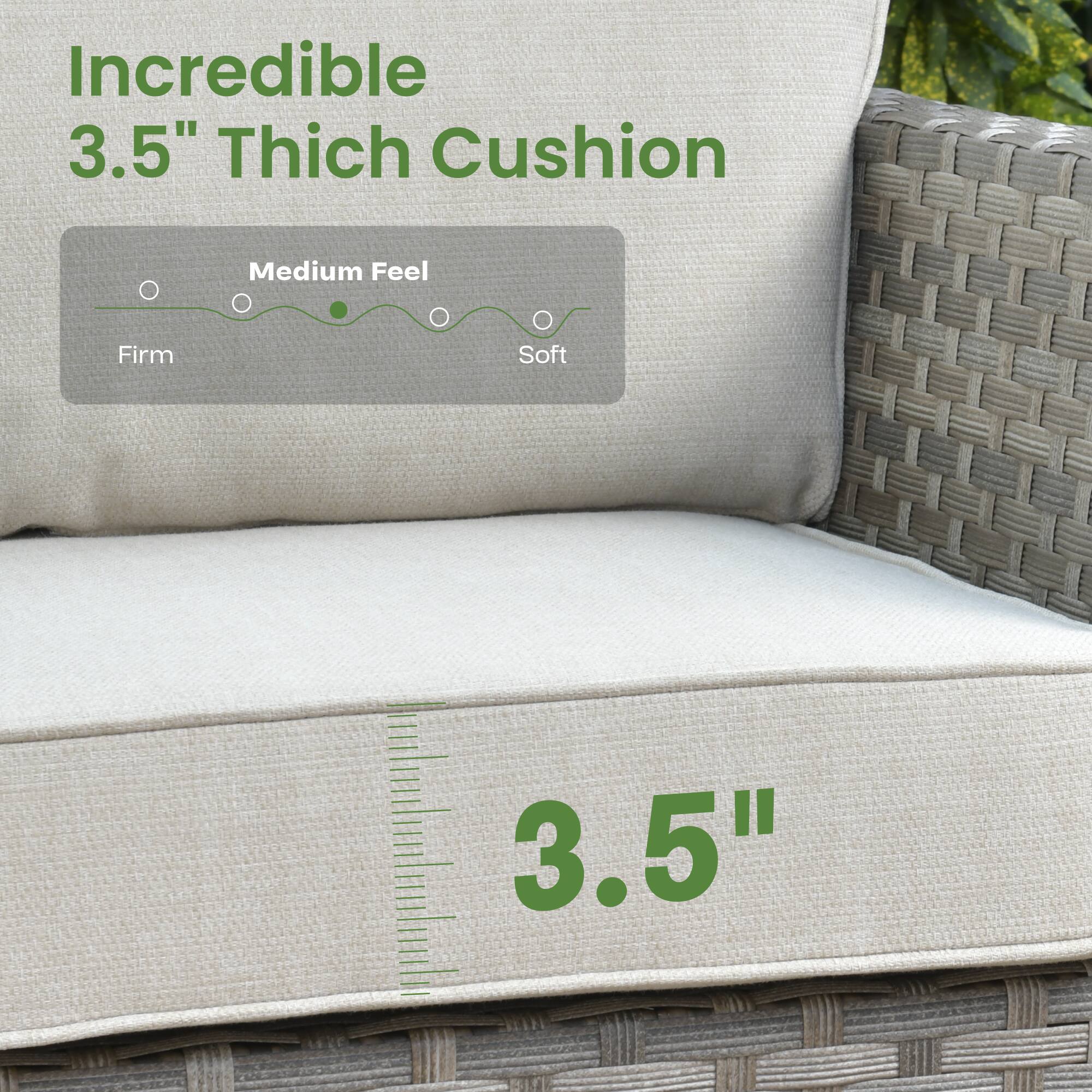 Incredible 3.5" Thick Cushion  
Medium Feel  
Firm Soft  
3.5"