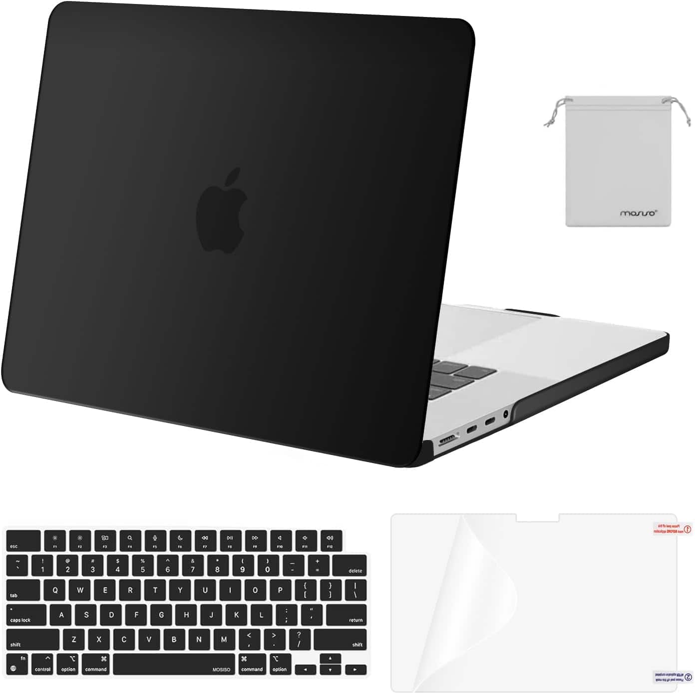 mosiso - 4-in-1 MacBook Pro 16 inch Case Compatible with Models A3429 A3428 A3403 A3186 A2991 A2780 A2485 - Black
