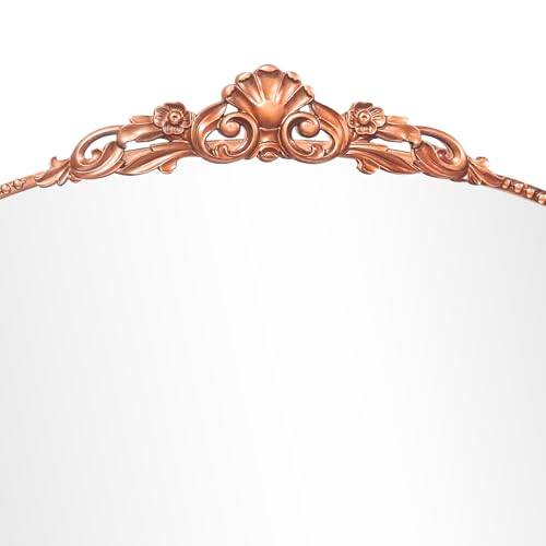 Cedar Assembly - Vintage Baroque Mirror 24"x36" Arched Mantel Victorian Antique Farmhouse With Brush Ornate Metal Frame Fo - Rose Gold-24"L x 36"W