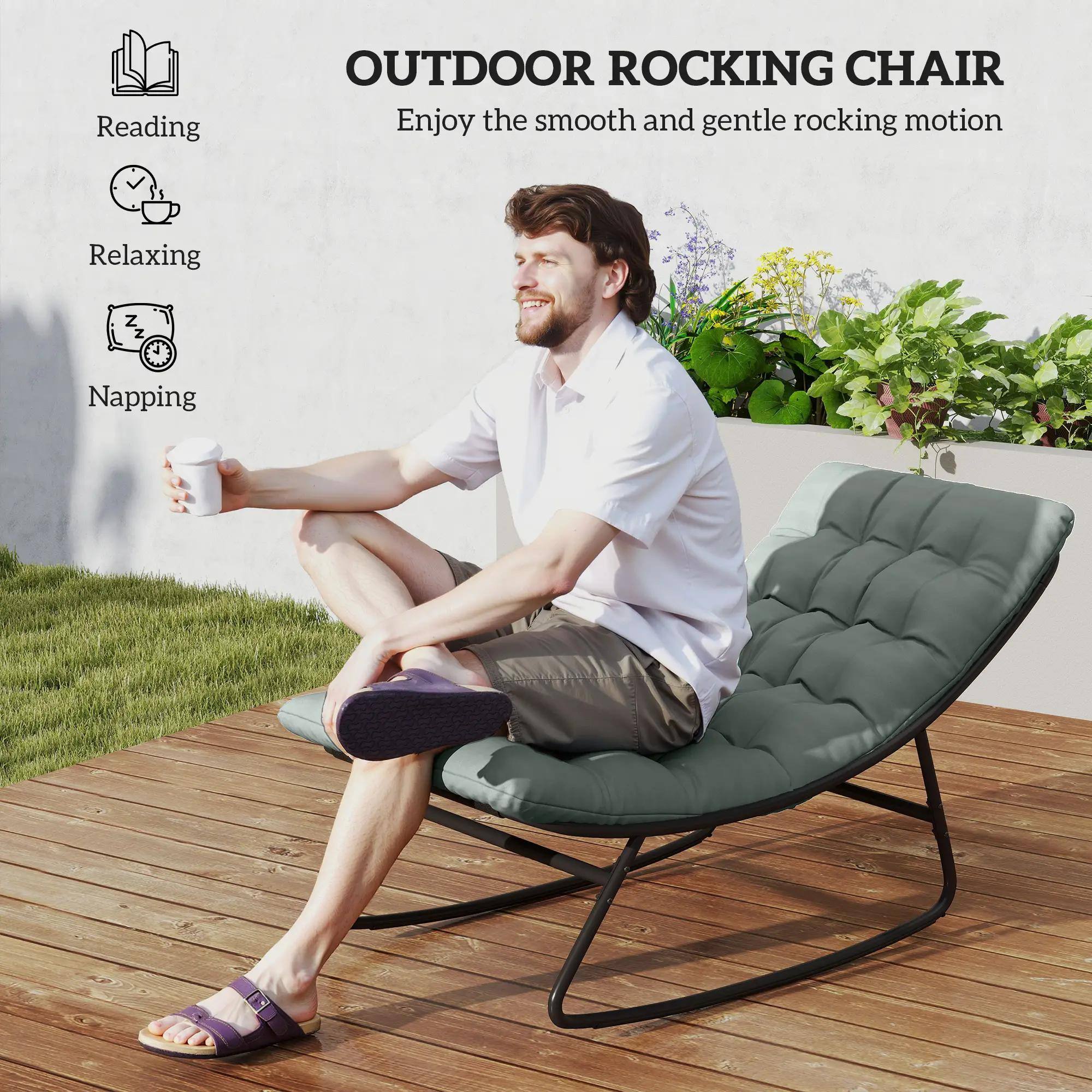 OUTDOOR ROCKING CHAIR  
Enjoy the smooth and gentle rocking motion  

Reading  
Relaxing  
Napping