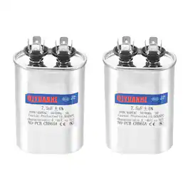 Unique Bargains - 2pcs CBB65 7.5uF 370/450V Oval Run Start Capacitor for AC Motor Start HVAC Compressor Generator Air Condenser Heat Pump - Silver