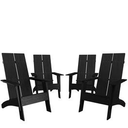 Emma + Oliver - Set of 4 Modern Dual Slat Back Indoor/Outdoor Adirondack Style Chairs - Black