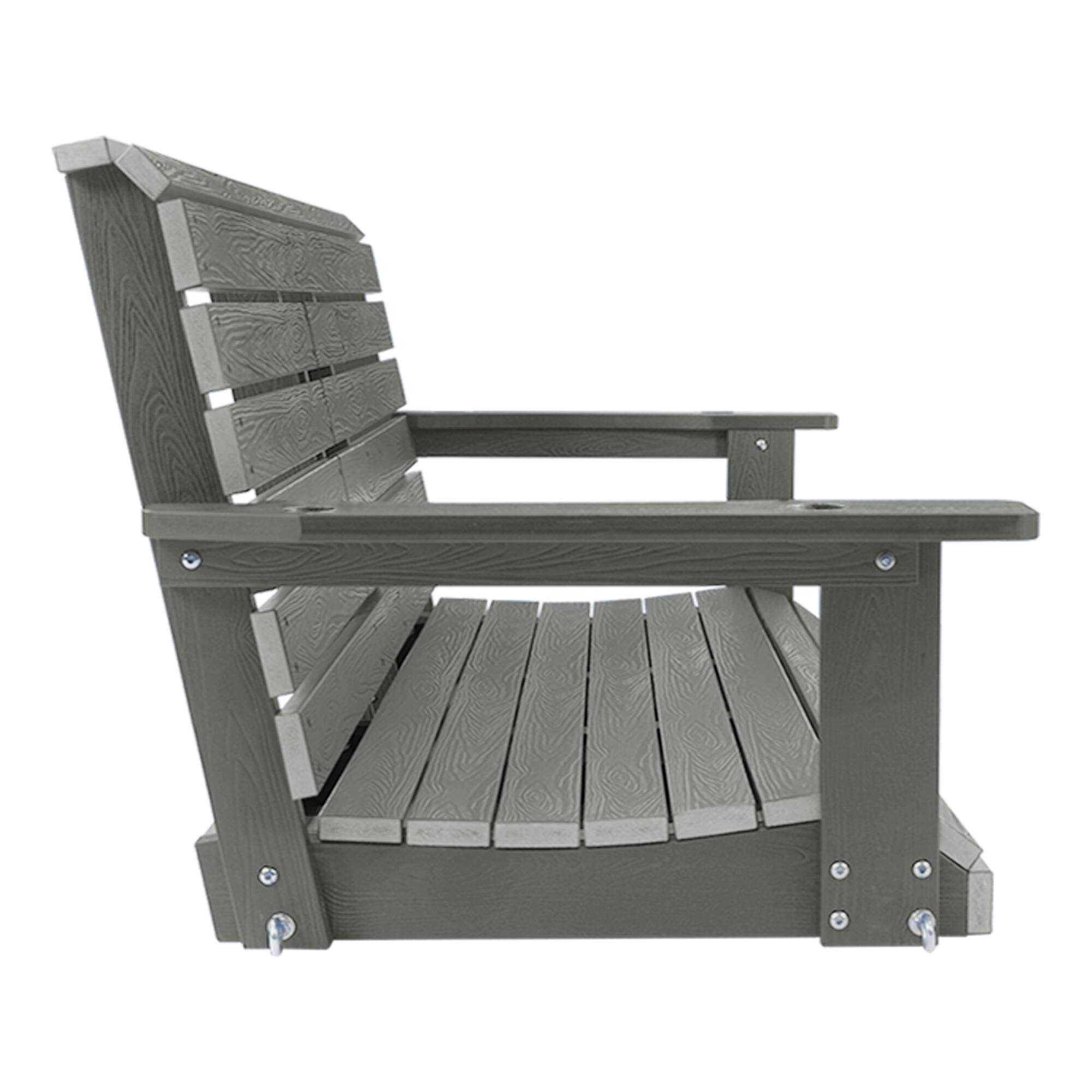 Alt View 3. Fortune Candy - HIPS Poly Lumber 3-Seat Porch Swing, 5ft Bench Swing with Foldable Cup Holders for Porch Yard Garden - Deep Gray.