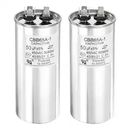 Unique Bargains - 2pcs CBB65 Capacitor 50uF 450V Run Round for AC Motor Start HVAC Compressor Generator Air Condenser - Silver