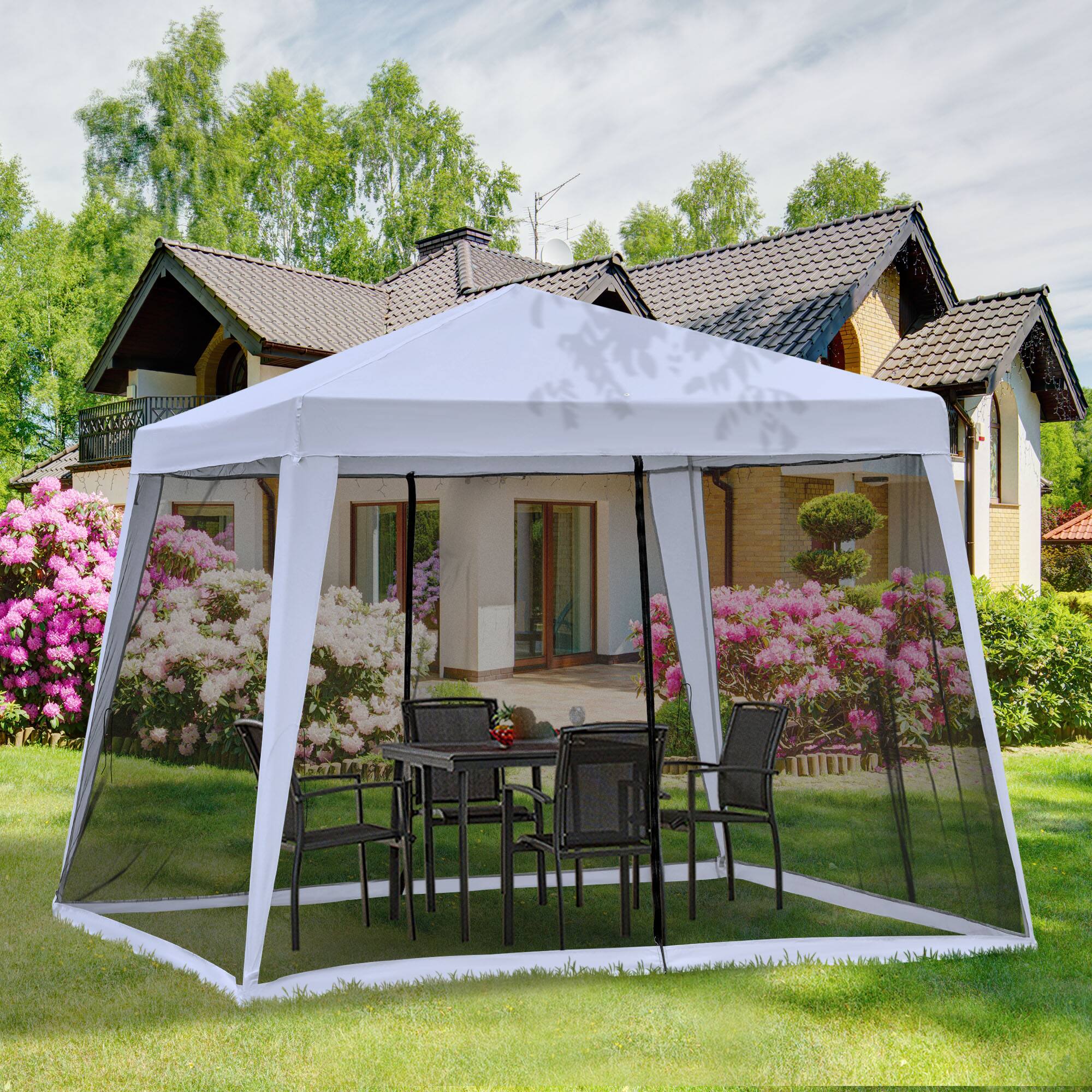Alt View 1. Outsunny - Outdoor Party Tent Canopy with Mesh Sidewalls - Grey.