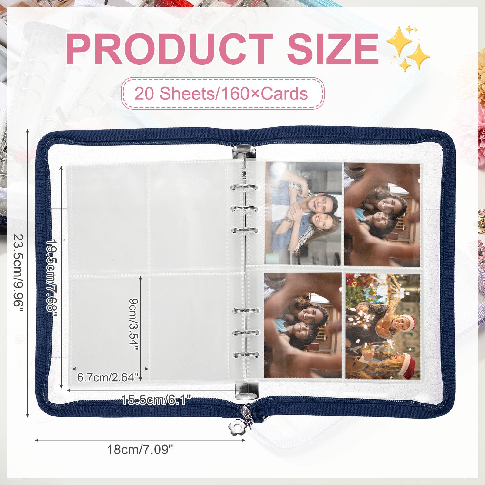 PRODUCT SIZE  
20 Sheets/160×Cards  
23.5cm/9.96"  
19.5cm/7.68"  
9cm/3.54"  
6.7cm/2.64"  
15.5cm/6.1"  
18cm/7.09"