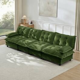 Anysun - 138" 4-Seater Cloud Sectional Sofa - Modular Deep Seat, Chenille Fabric, Lattice-Decor Cushions for Living Room - Green