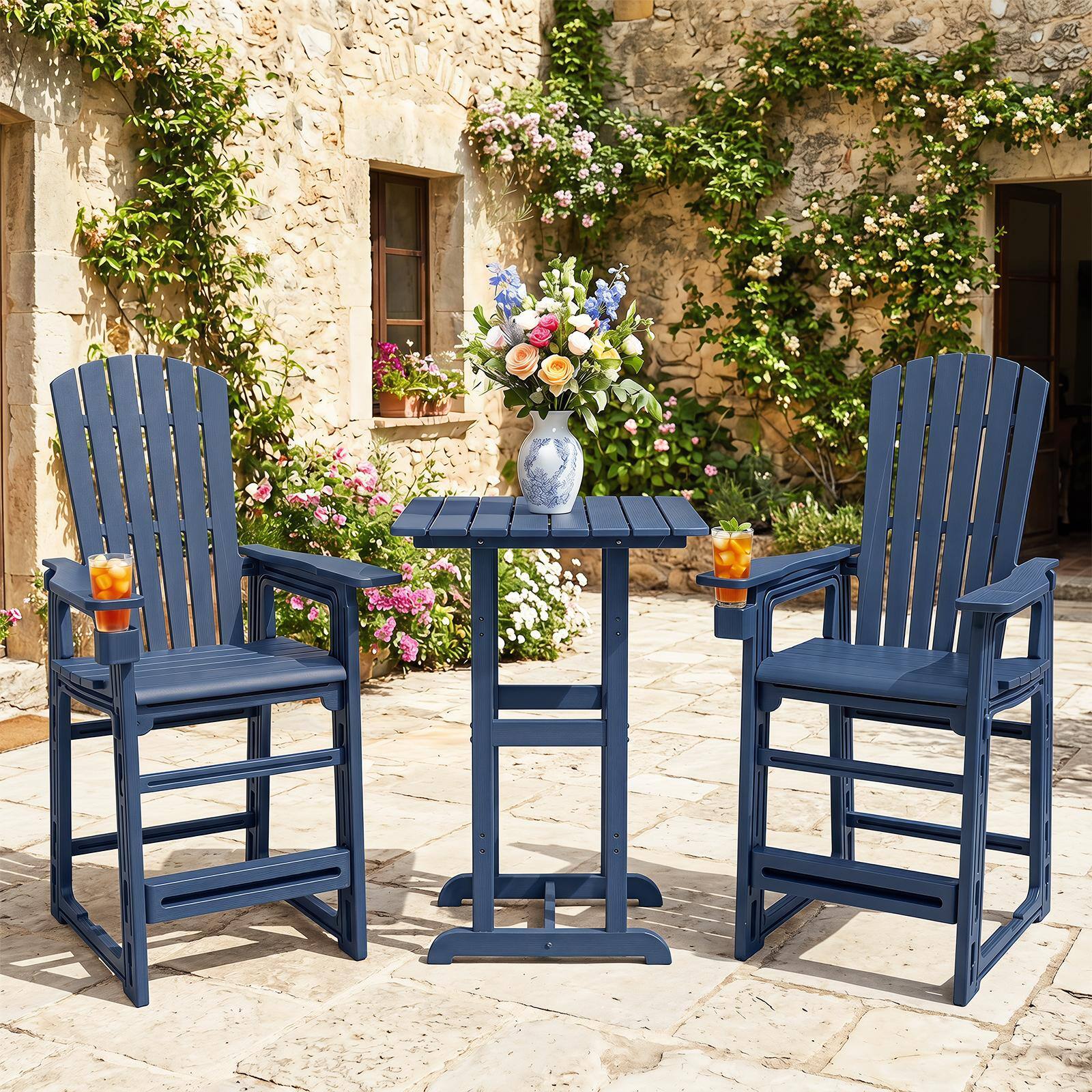 Alt View 3. Costway - Costway 1 PCS All-Weather HDPE Tall Adirondack Chair with Backrest Armrests Footrest Cup Holder - Navy Blue.
