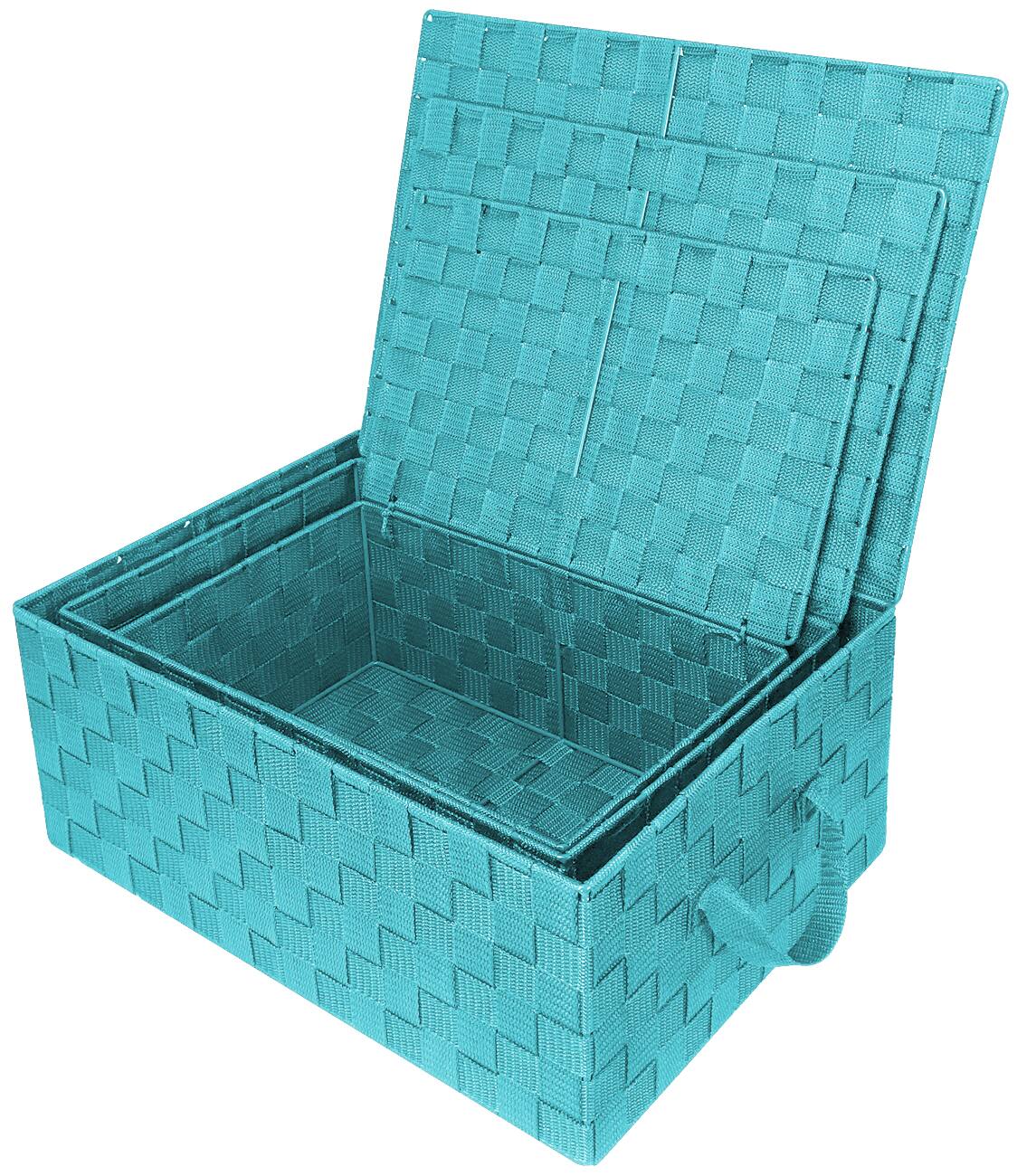 Left. Sorbus - Sorbus Set of 3 Storage Baskets for Organizing with Lid, Mesh, Linen, Organizer Storage Baskets for Shelves - Blue.