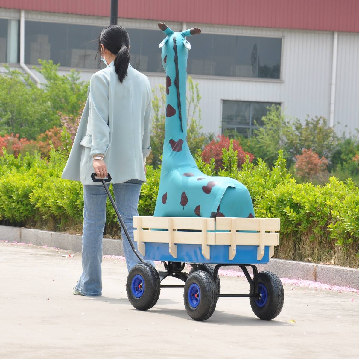 Alt View 4. Loheer - Loheer All Terrain Steel Garden Cart with Pneumatic Tires and Removable Wooden Sides.