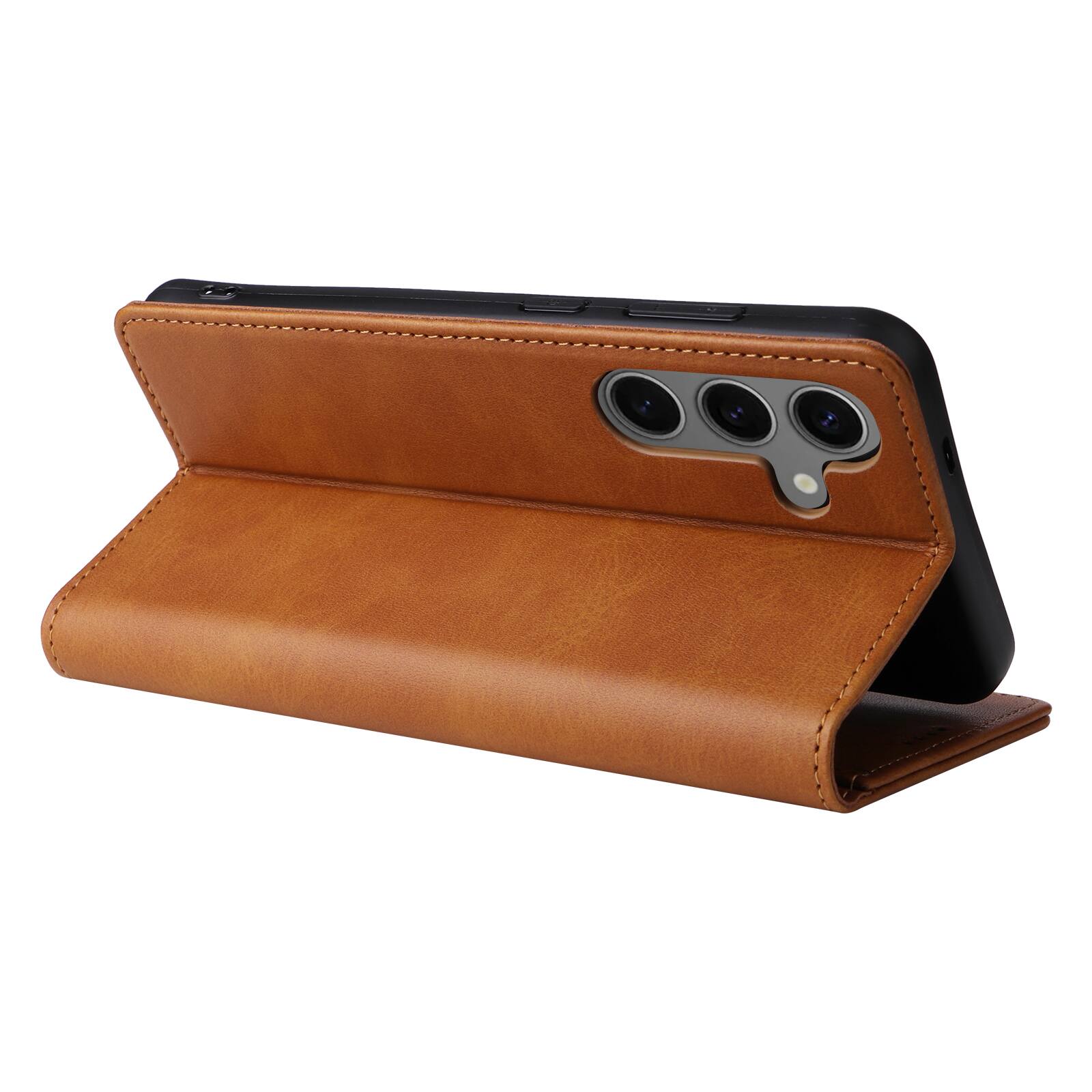 Back. Dteck - Folio Case for Samsung Galaxy S25,Wallet Case with Card Holder for Women Men,Shockproof PU Leather Flip Kickstand Cover - Brown.