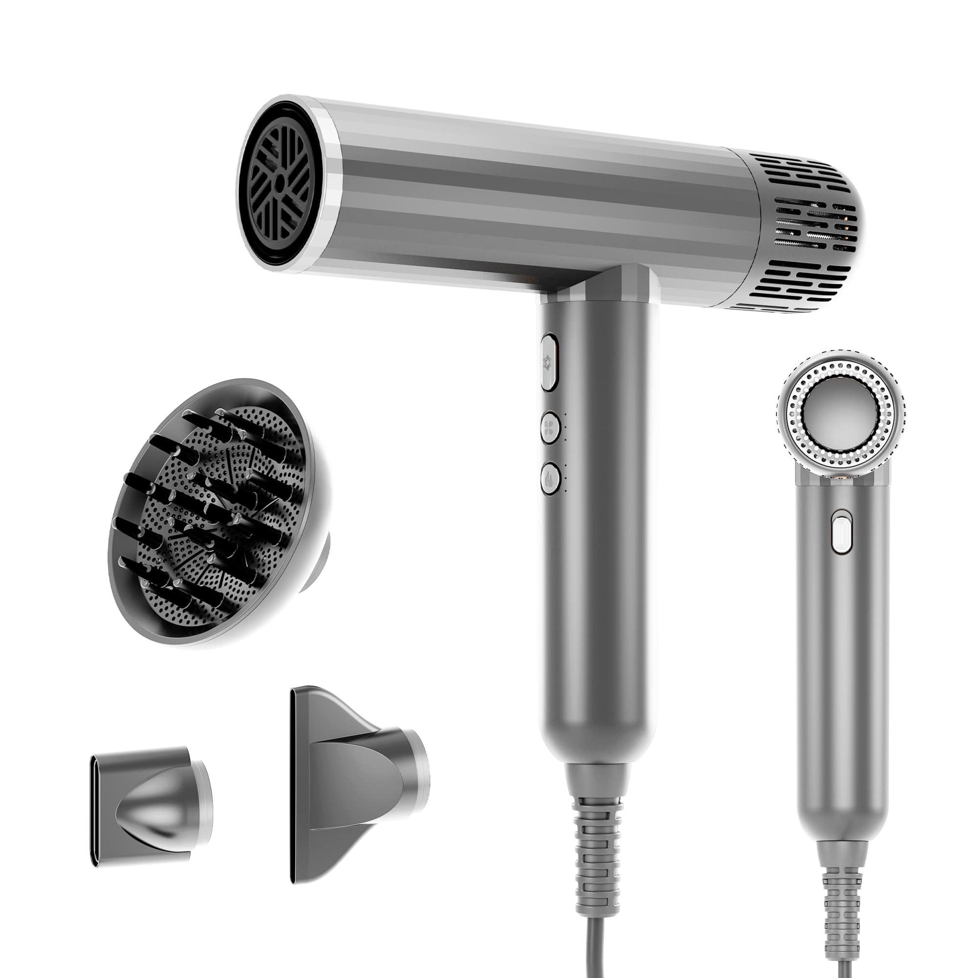 NICEBAY - Blow Dryer, High-Speed Hair Dryer, 110000RPM Brushless Motor, 1600W Hair Dryers with Diffuser - Gray