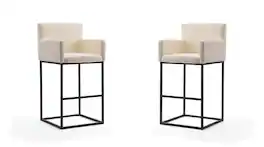 Manhattan Comfort - Ambassador Mid-Century Modern Metal Upholstered Barstool - Set of 2 - Cream