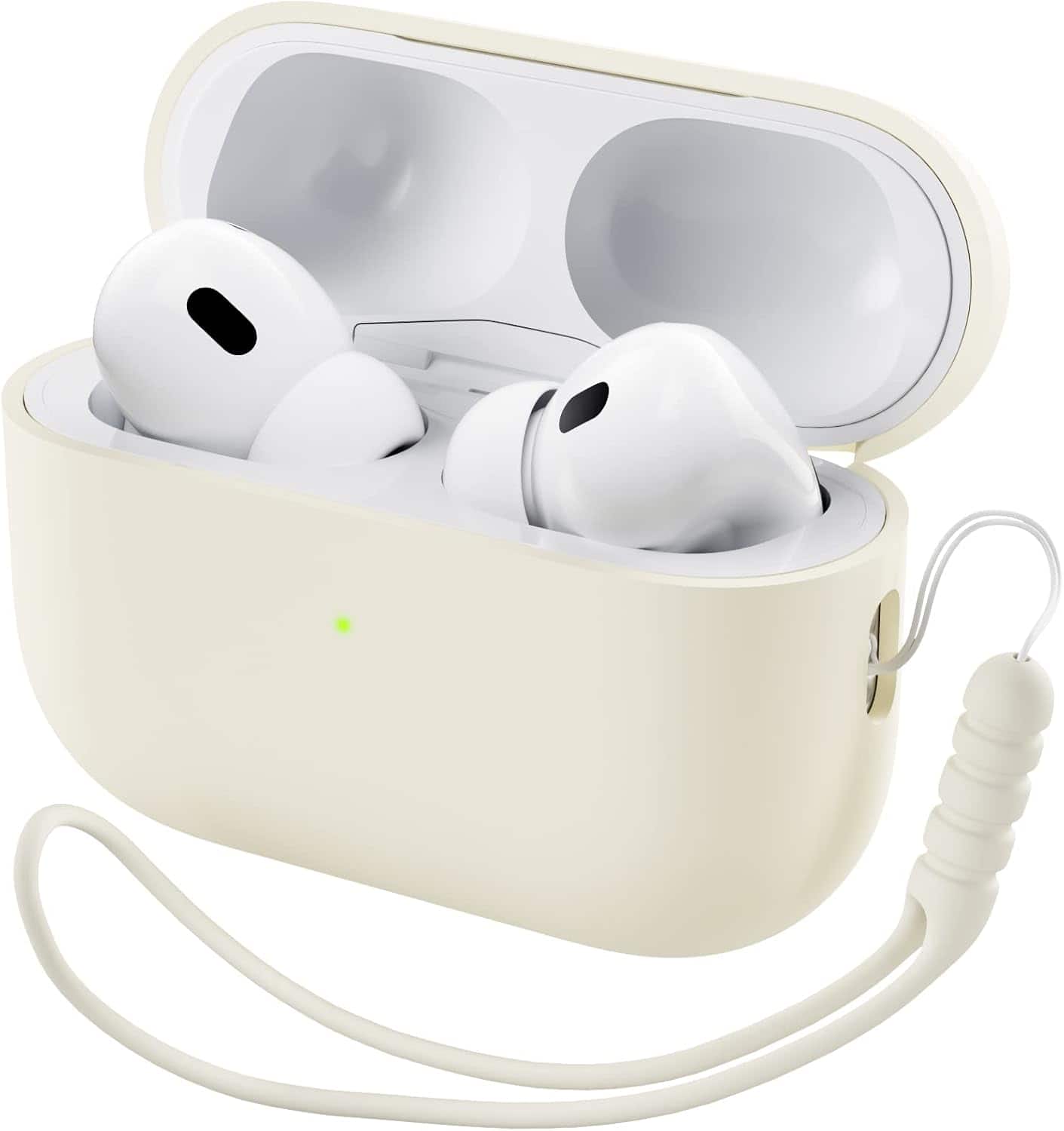 Front. Ornarto - ORNARTO for AirPods Pro 2 Case (2022), Protective Liquid Silicone Cover with Lanyard, Front LED Visible Case-Starlight - Starlight.